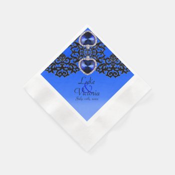 Blue & Black Ornate Hearts Pendant Wedding Paper Napkins by StarStruckDezigns at Zazzle