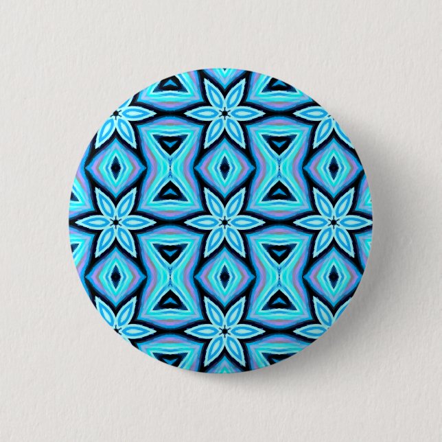 Blue Black Painted Floral Pattern Button (Front)