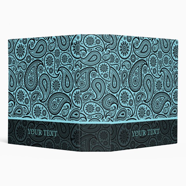 Blue & Black Paisley Retro Pattern-Template 3 Ring Binder (Background)