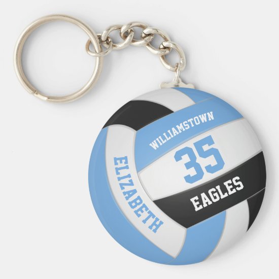 blue black personalized team name volleyball keychain