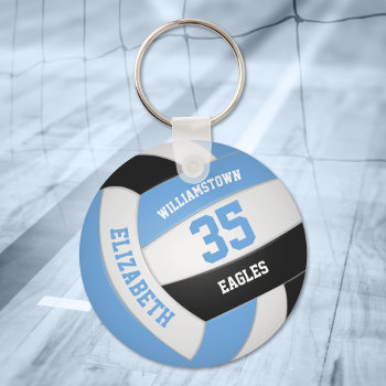 Blue Black Personalized Team Name Volleyball Keychain by katz_d_zynes at Zazzle