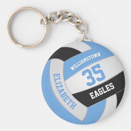 blue black personalized team name volleyball keychain