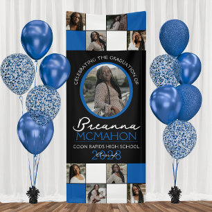 Blue & Black Photo Collage Graduation Vinyl Banner