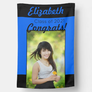 Blue & Black Photo Congrats Graduation House Flag