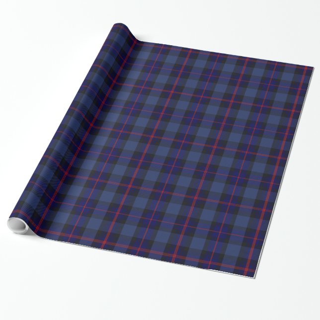 Blue Black Pink Red Tartan Plaid Wrapping Paper (Unrolled)