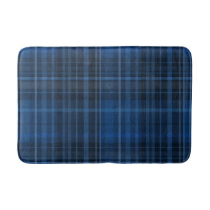 Blue Black Plaid Pattern Bath Mat
