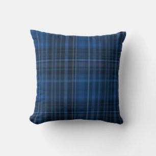 Blue Black Plaid Pattern Throw Pillow