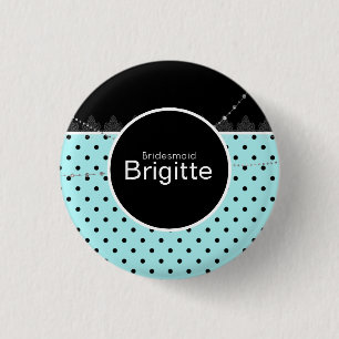 Blue & black polka dot button