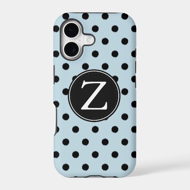 Blue Black Polka Dots Monogram Iphone Case (Back)