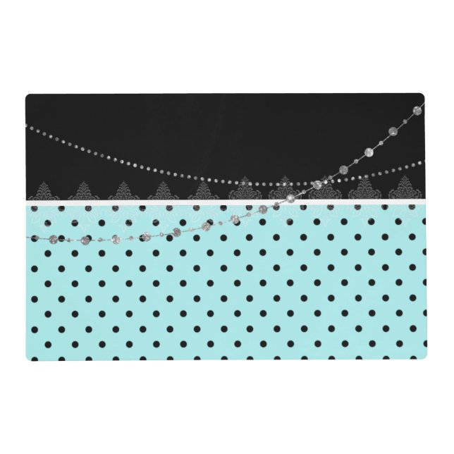 Blue & black polka dots placemat (Front)