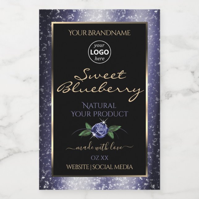 Blue Black Product Labels Sparkling Glitter Logo (Single Label)
