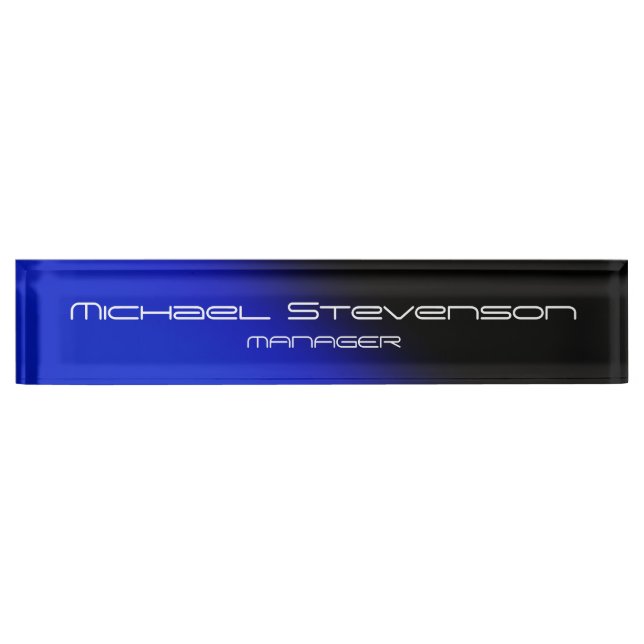 Blue Black Professional Modern Desk Nameplate (Front)
