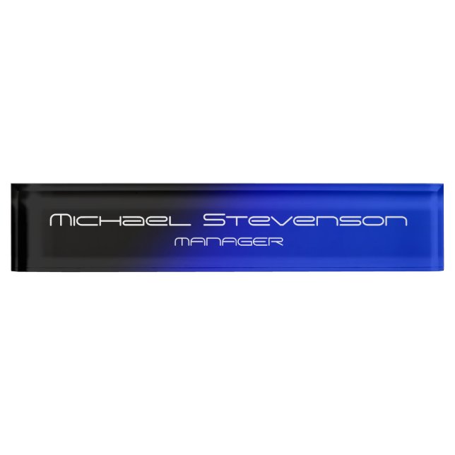 Blue Black Professional Modern Desk Nameplate (Front)