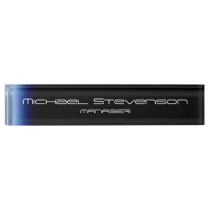 Blue Black Professional Modern Desk Nameplate