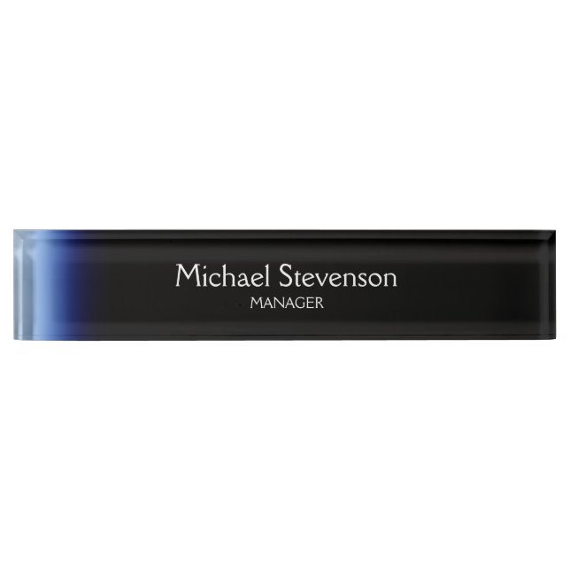 Blue Black Professional Modern Desk Nameplate (Front)