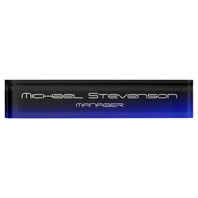 Blue Black Professional Modern Desk Nameplate (Front)