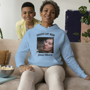 Blue Black Proud Cat Mom Custom Family Pet Photo Hoodie