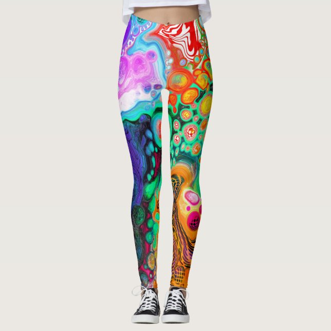 Blue, Black, Purple, Yellow colorful   Leggings (Front)