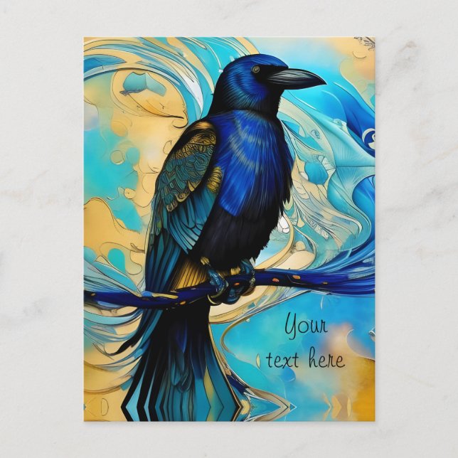 Blue Black Raven, blue and gold abstract  Postcard (Front)