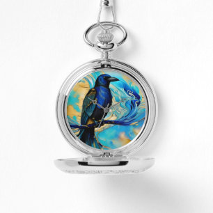Blue Black Raven, blue and gold abstract Watch
