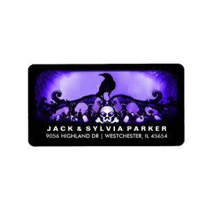 Blue & Black Raven Halloween Address Label