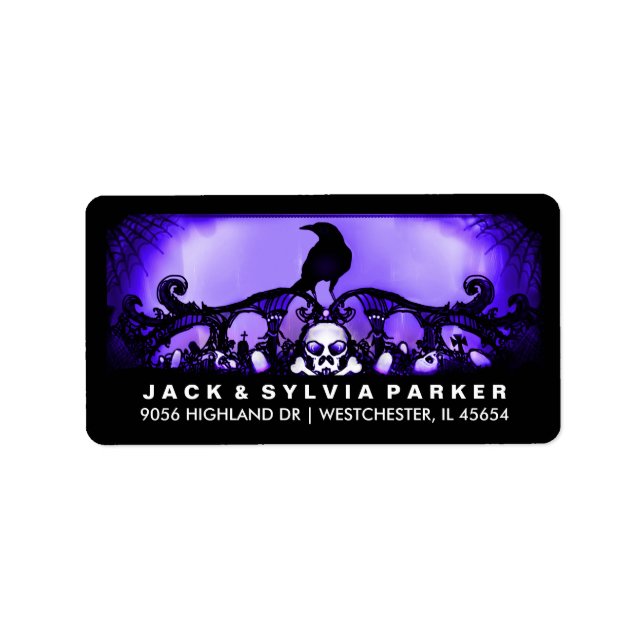 Blue & Black Raven Halloween Address Label (Front)