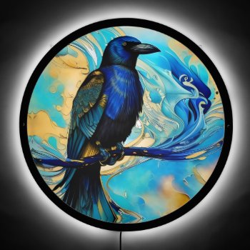 Blue Black Raven On Blue And Gold Abstract Led Sign by minx267 at Zazzle