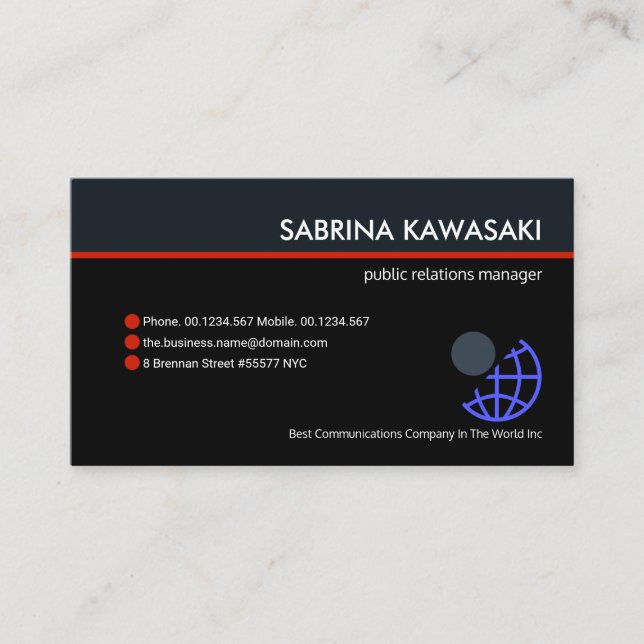Blue Black Retro Columns Owner CEO Entrepreneur Business Card (Front)
