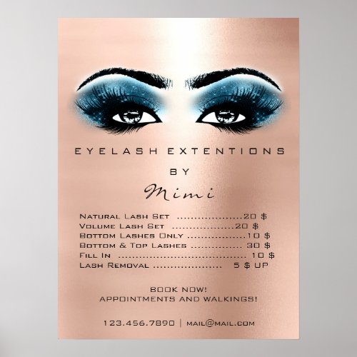 Blue Black Rose Gold Makeup Eyes Lashes Prices Poster