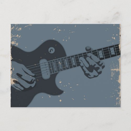 Blue  Black Rustic Guitar Player Postcard