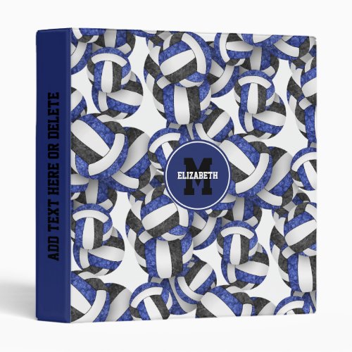 blue black school colors girly volleyball pattern 3 ring binder