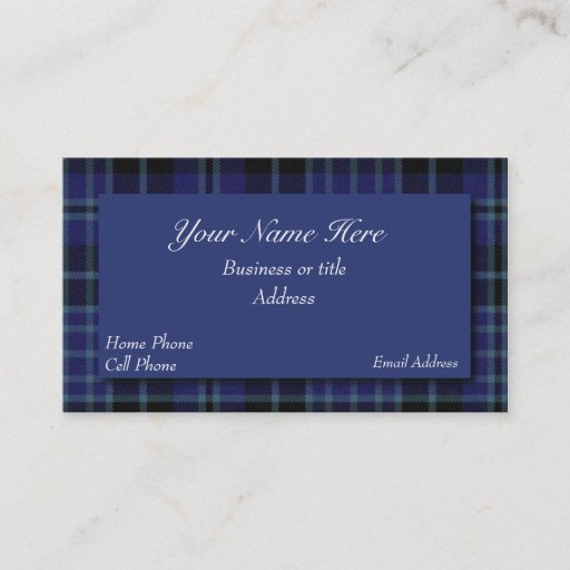 Customizable Blue & Black Scottish Tartan Plaid Business Card