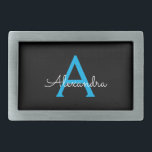 Blue Black Script Girly Monogram Name Belt Buckle<br><div class="desc">Black and Blue Simple Script Monogram Name Belt Buckle. This makes the perfect graduation,  sweet 16 16th,  18th,  21st,  30th,  40th,  50th,  60th,  70th,  80th,  90th,  100th birthday,  wedding,  bridal shower,  anniversary,  baby shower or bachelorette party gift for someone that loves glam luxury and chic styles.</div>