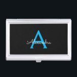 Blue Black Script Girly Monogram Name Business Card Case<br><div class="desc">Black and Blue Simple Script Monogram Name Business Card Holder. This makes the perfect sweet 16 birthday,  wedding,  bridal shower,  anniversary,  baby shower or bachelorette party gift for someone that loves glam luxury and chic styles.</div>