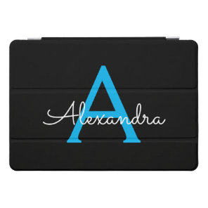 Blue Black Script Girly Monogram Name iPad Pro Cover