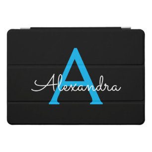 Blue Black Script Girly Monogram Name iPad Pro Cover