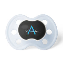 Blue Black Script Girly Monogram Name Pacifier