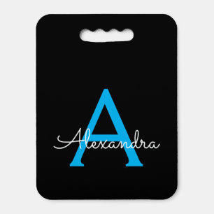Blue Black Script Girly Monogram Name Seat Cushion