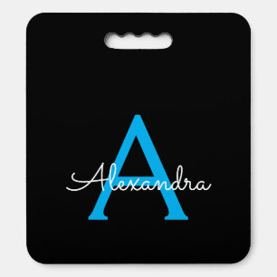Blue Black Script Girly Monogram Name Seat Cushion