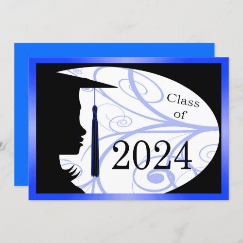 Blue  Black Silhouette 2024 Graduation Party Invitation