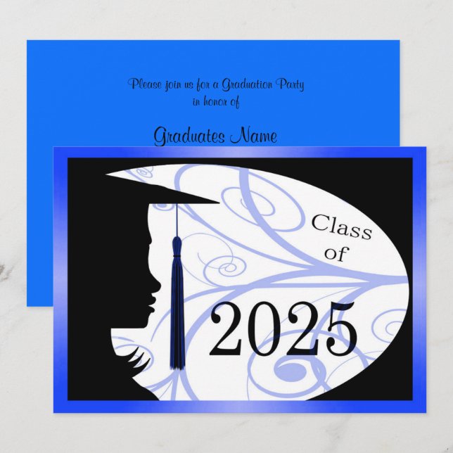 Blue & Black Silhouette 2025 Graduation Party Invitation (Front/Back)