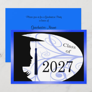 Blue & Black Silhouette 2027 Graduation Party Invitation