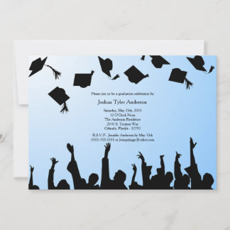 Blue Black Silhouette Graduation Party Invitation