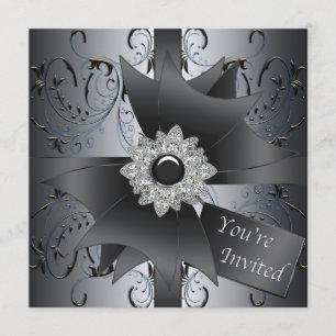 Blue Black Silver Black Tie Party Invitation