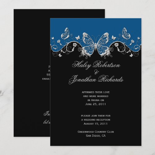 Blue Black Silver Butterflies Post Wedding Personalized Announcement