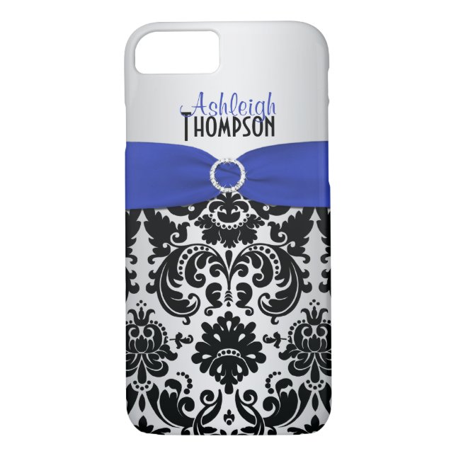 Blue, Black, Silver Damask iPhone 7 Case (Back)