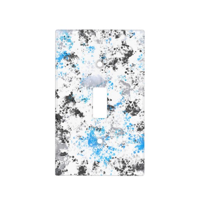 Blue Black Silver Splash Abstract Art Light Switch Cover (Front)
