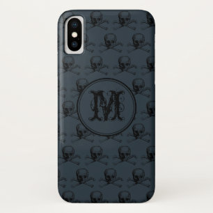 Blue Black Skull Halloween Personalized Monogram iPhone X Case