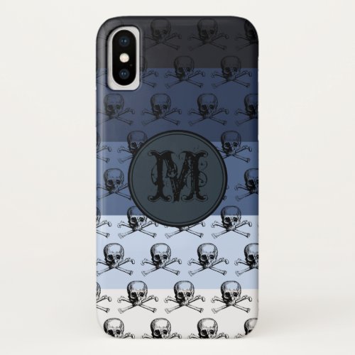 Blue Black Skull Halloween Personalized Monogram iPhone X Case