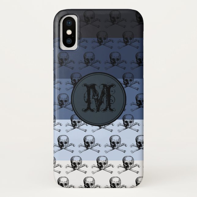 Blue Black Skull Halloween Personalized Monogram Case-Mate iPhone Case (Back)